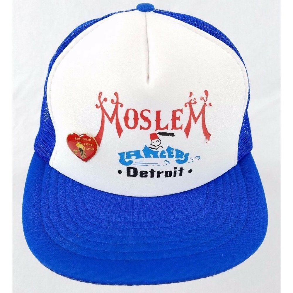 Vtg Shriners Moslem Mason Snapback Trucker Hat Cap Pin, Detroit Michigan Lancers